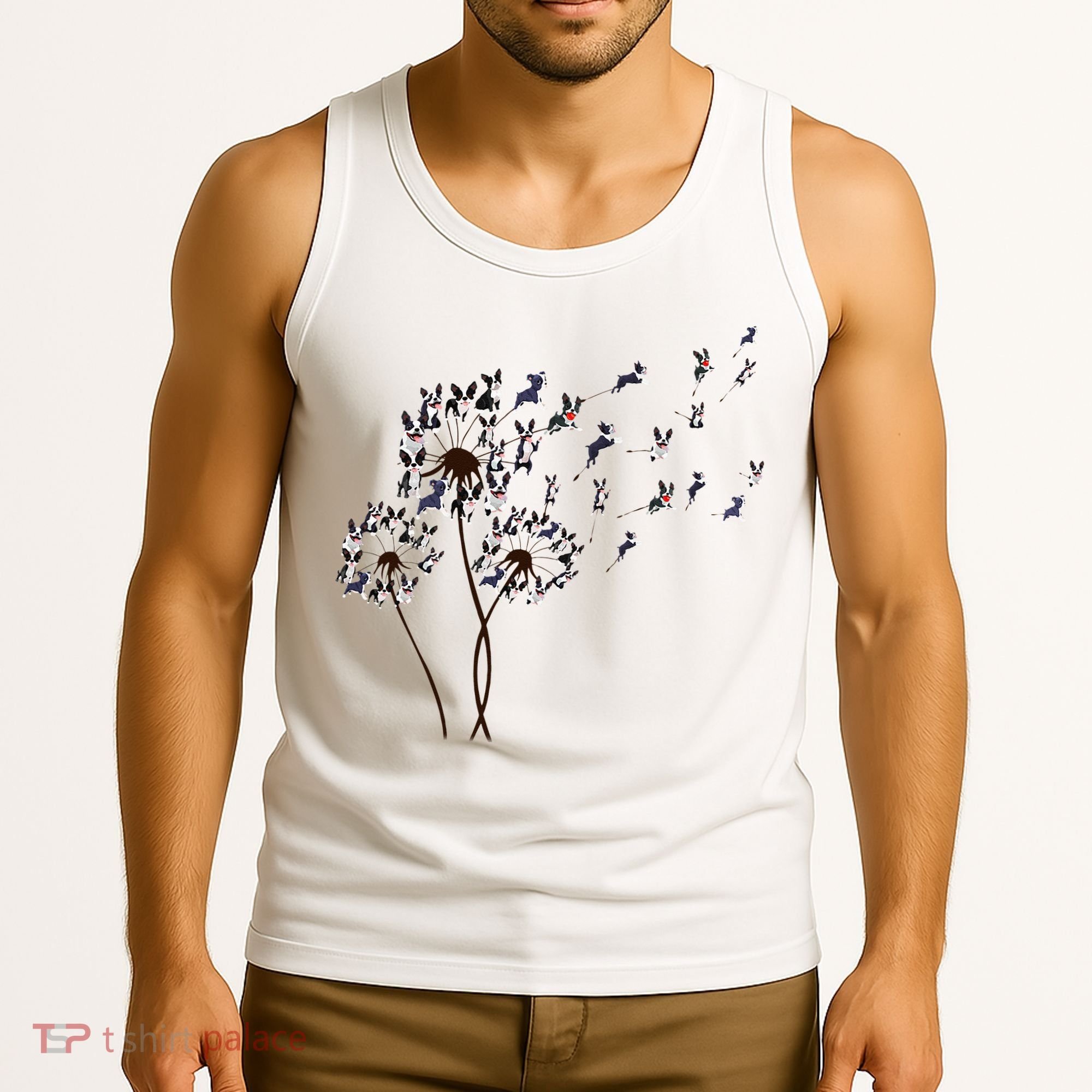 Boston Terrier Dandelion Flower Fly Dog Lovers Funny Tank Top