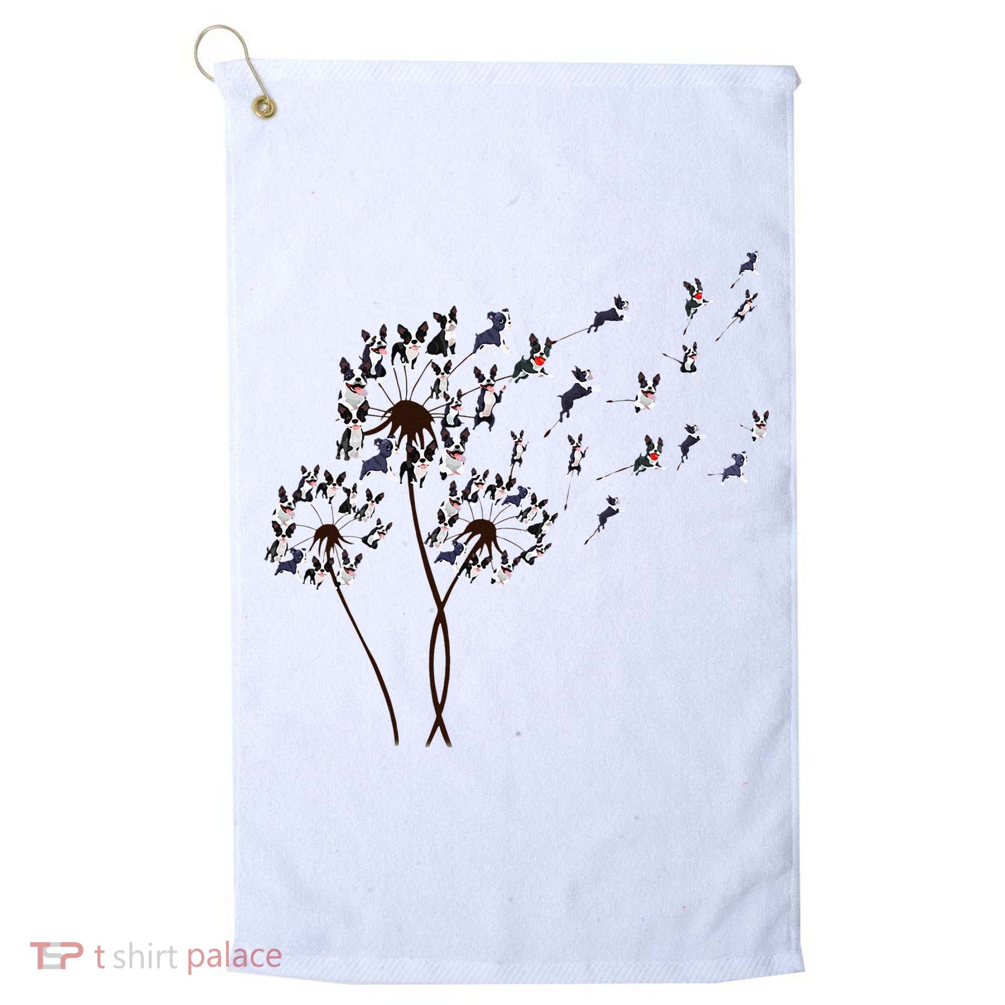 Boston Terrier Dandelion Flower Fly Dog Lovers Funny Golf Towel