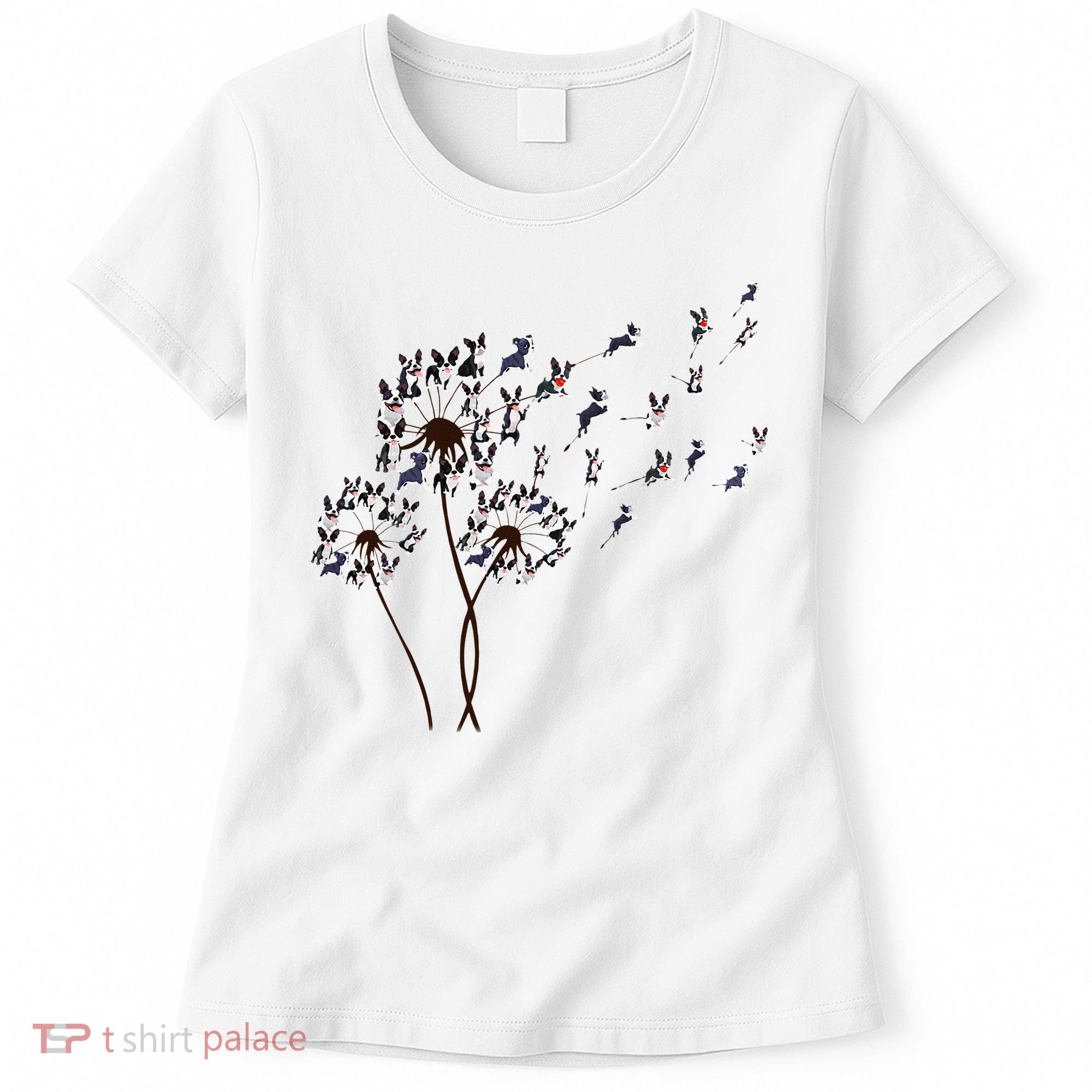 Boston Terrier Dandelion Flower Fly Dog Lovers Funny Women's T-Shirt