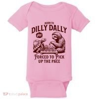 Born To Dilly Dally Forced To Pick Up The Pace Sloth Snail Baby Bodysuit thumb 0