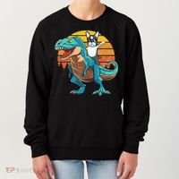 Boston Terrier Dog Riding Dinosaur T Rex Women's Sweatshirt thumb 0