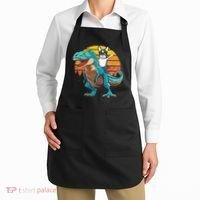 Boston Terrier Dog Riding Dinosaur T Rex Apron thumb 2