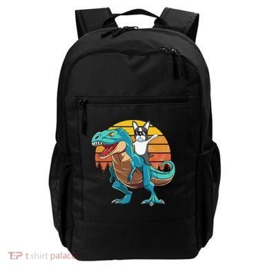 Boston Terrier Dog Riding Dinosaur T Rex Backpack