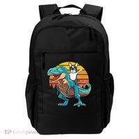 Boston Terrier Dog Riding Dinosaur T Rex Backpack thumb 0