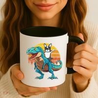 Boston Terrier Dog Riding Dinosaur T Rex Coffee Mug thumb 3
