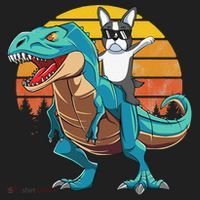 Boston Terrier Dog Riding Dinosaur T Rex Beanie thumb 2