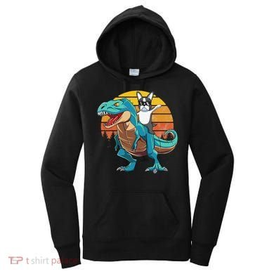Boston Terrier Dog Riding Dinosaur T Rex Women's Hoodie