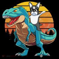 Boston Terrier Dog Riding Dinosaur T Rex Women's Hoodie thumb 2