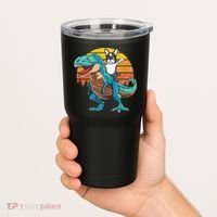 Boston Terrier Dog Riding Dinosaur T Rex Tumbler thumb 2