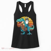 Boston Terrier Dog Riding Dinosaur T Rex Women's Tank Top thumb 0