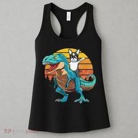Boston Terrier Dog Riding Dinosaur T Rex Women's Tank Top thumb 3