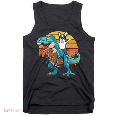 Boston Terrier Dog Riding Dinosaur T Rex Tank Top