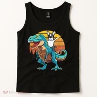 Boston Terrier Dog Riding Dinosaur T Rex Tank Top thumb 2