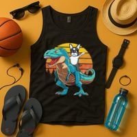 Boston Terrier Dog Riding Dinosaur T Rex Tank Top thumb 4