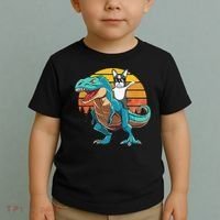 Boston Terrier Dog Riding Dinosaur T Rex Toddler T-Shirt thumb 2