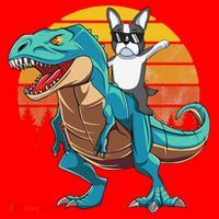 Boston Terrier Dog Riding Dinosaur T Rex Santa Hat thumb 1