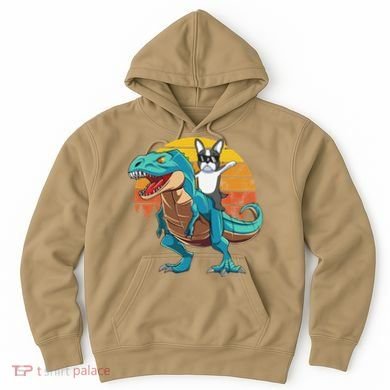 Boston Terrier Dog Riding Dinosaur T Rex Hoodie