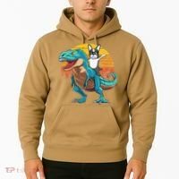 Boston Terrier Dog Riding Dinosaur T Rex Hoodie thumb 2