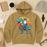 Boston Terrier Dog Riding Dinosaur T Rex Hoodie thumb 3