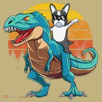 Boston Terrier Dog Riding Dinosaur T Rex Long Sleeve Shirt thumb 2