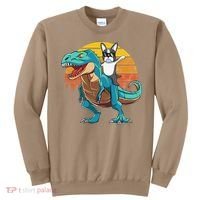 Boston Terrier Dog Riding Dinosaur T Rex Sweatshirt thumb 0
