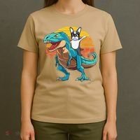 Boston Terrier Dog Riding Dinosaur T Rex T-Shirt thumb 4