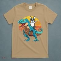 Boston Terrier Dog Riding Dinosaur T Rex T-Shirt thumb 5