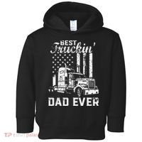 Best Truckin Dad Ever American Flag Fathers Day Toddler Hoodie thumb 0