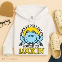 Born To Dilly Dally Forced To Lock In Frog Hoodie thumb 4