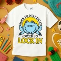 Born To Dilly Dally Forced To Lock In Frog Kids T-Shirt thumb 3