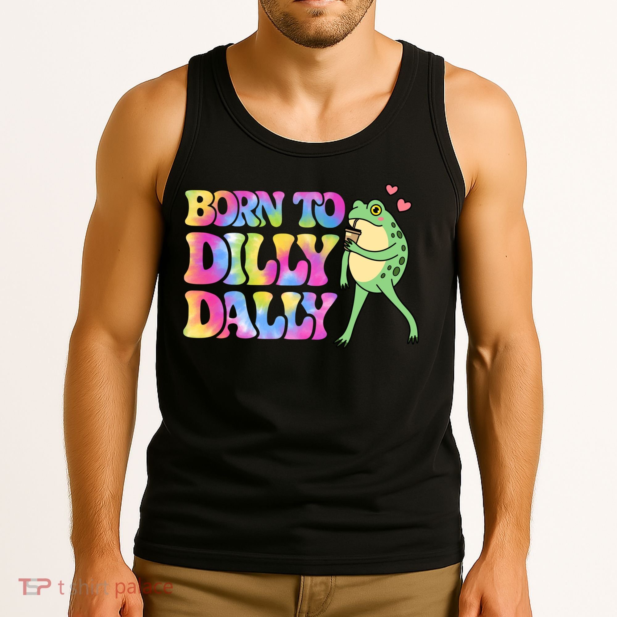 Born To Dilly Dally Playful Frog Fun Tank Top