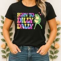 Born To Dilly Dally Playful Frog Fun Women's T-Shirt thumb 2