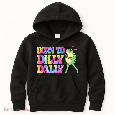 Born To Dilly Dally Playful Frog Fun Kids Hoodie
