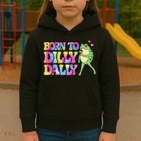 Born To Dilly Dally Playful Frog Fun Kids Hoodie thumb 3