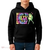 Born To Dilly Dally Playful Frog Fun Kids Hoodie thumb 4