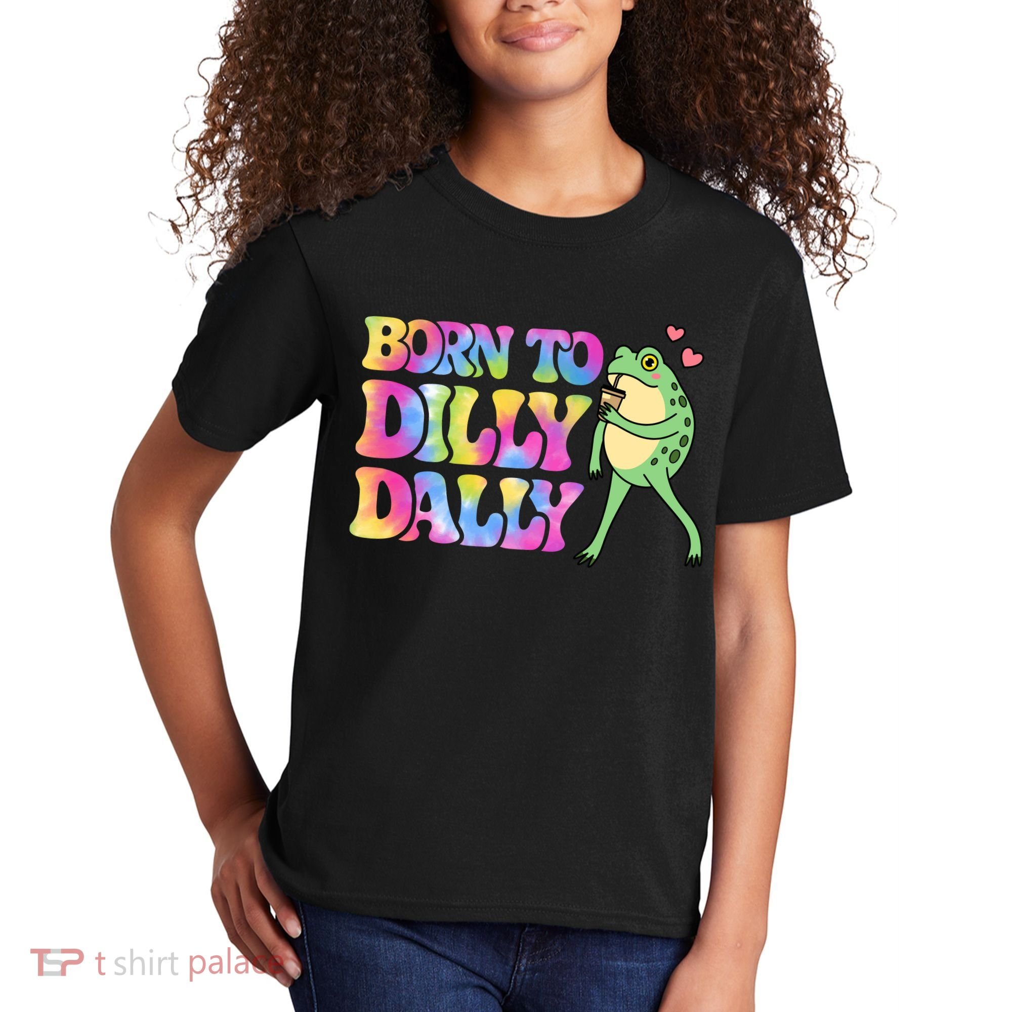 Born To Dilly Dally Playful Frog Fun Kids T-Shirt