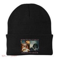 Born To Dilly Dally Forced To Lock In Cat Meme Beanie thumb 0