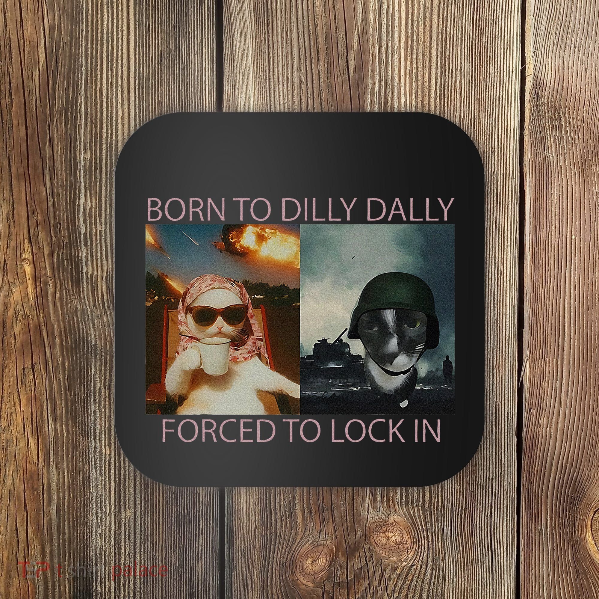 Born To Dilly Dally Forced To Lock In Cat Meme Coaster
