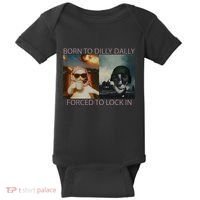 Born To Dilly Dally Forced To Lock In Cat Meme Baby Bodysuit thumb 0