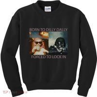 Born To Dilly Dally Forced To Lock In Cat Meme Kids Sweatshirt thumb 0