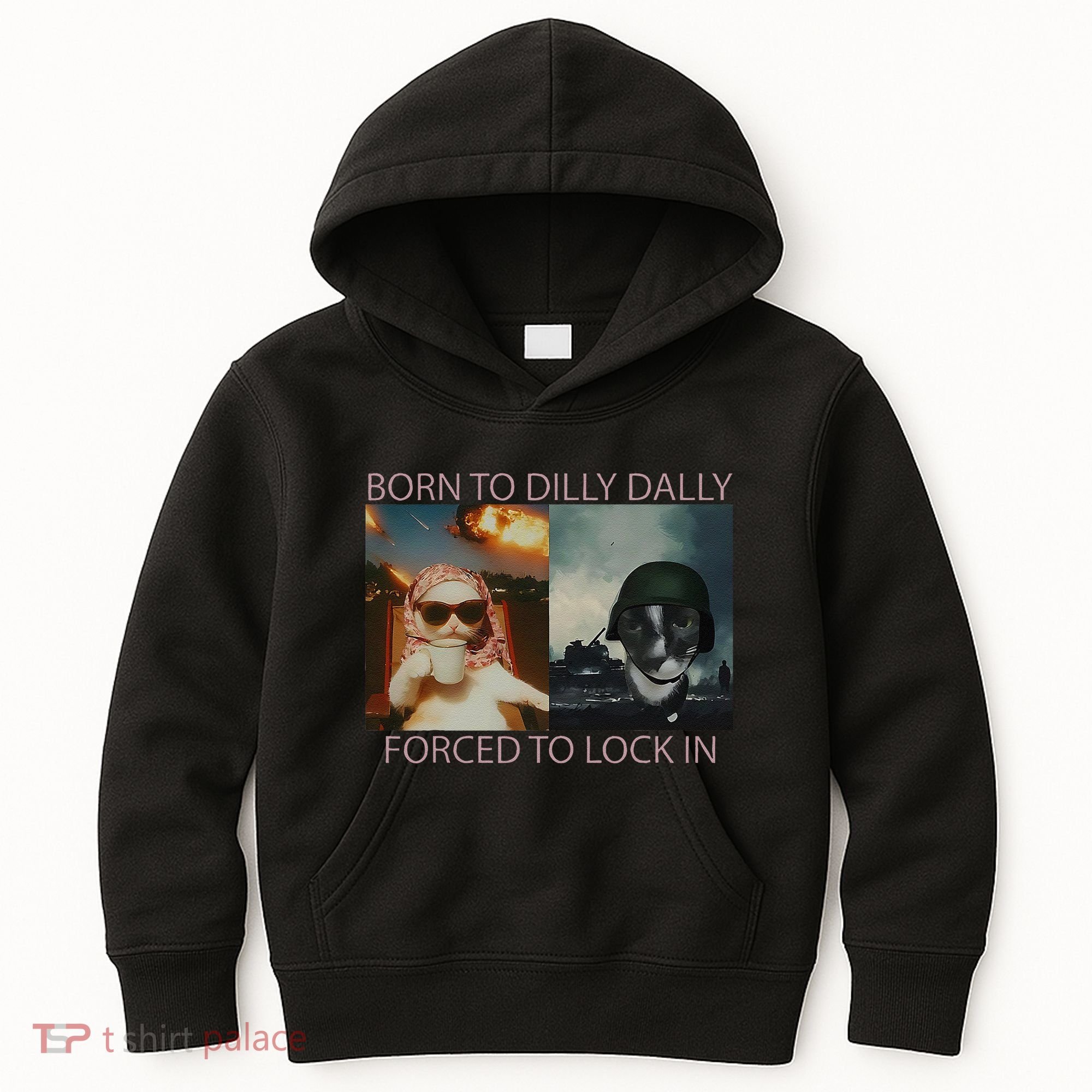Born To Dilly Dally Forced To Lock In Cat Meme Kids Hoodie