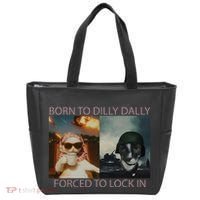 Born To Dilly Dally Forced To Lock In Cat Meme Tote Bag thumb 0