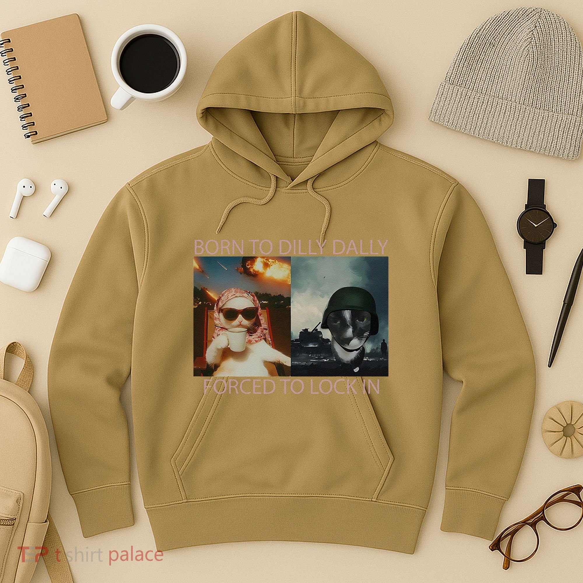 Born To Dilly Dally Forced To Lock In Cat Meme Hoodie