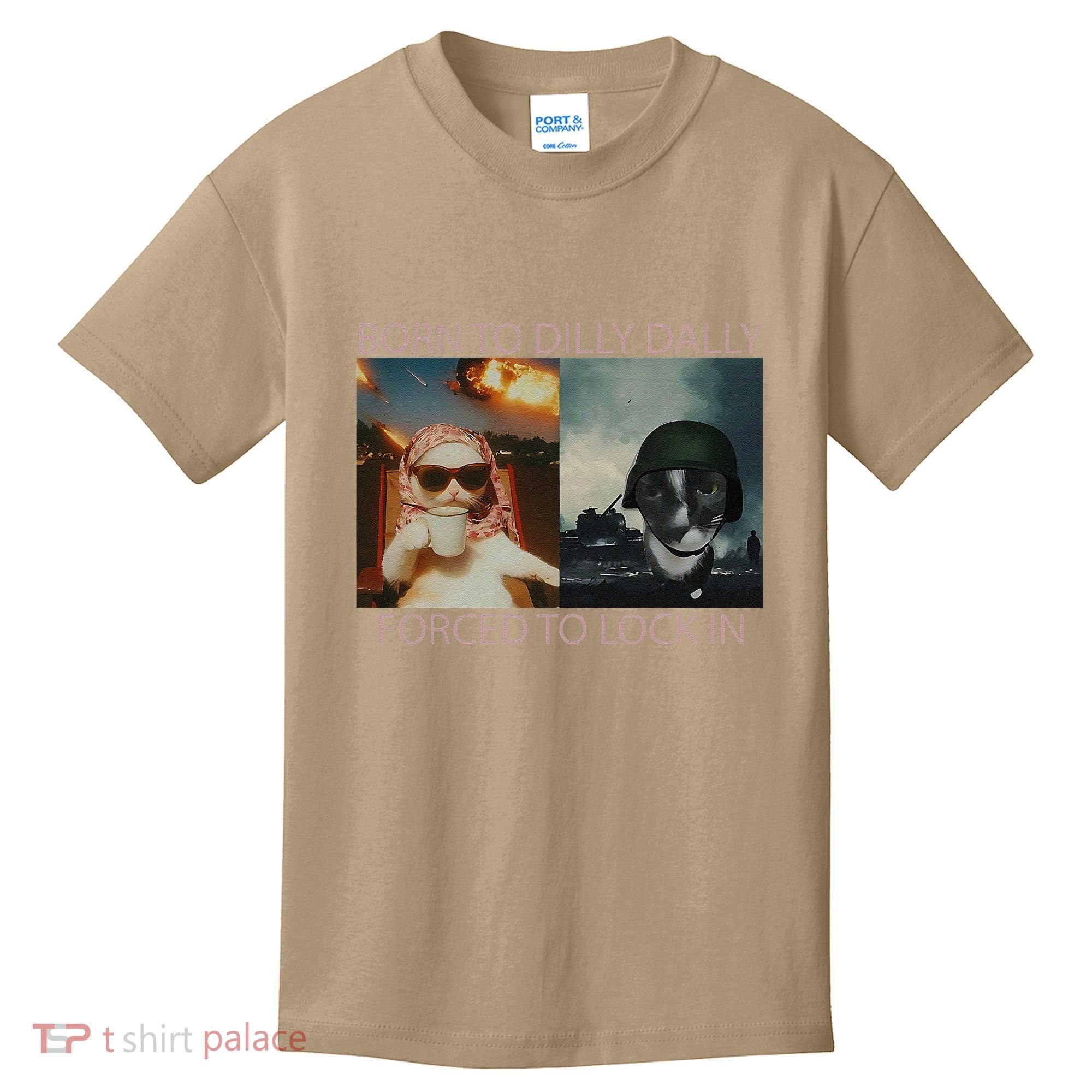 Born To Dilly Dally Forced To Lock In Cat Meme Kids T-Shirt