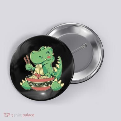 Baby Trex Eating Ramen Noodles Button