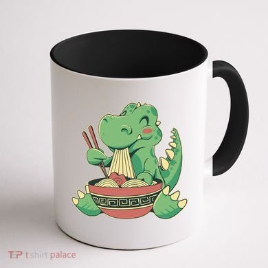 Baby Trex Eating Ramen Noodles Coffee Mug back