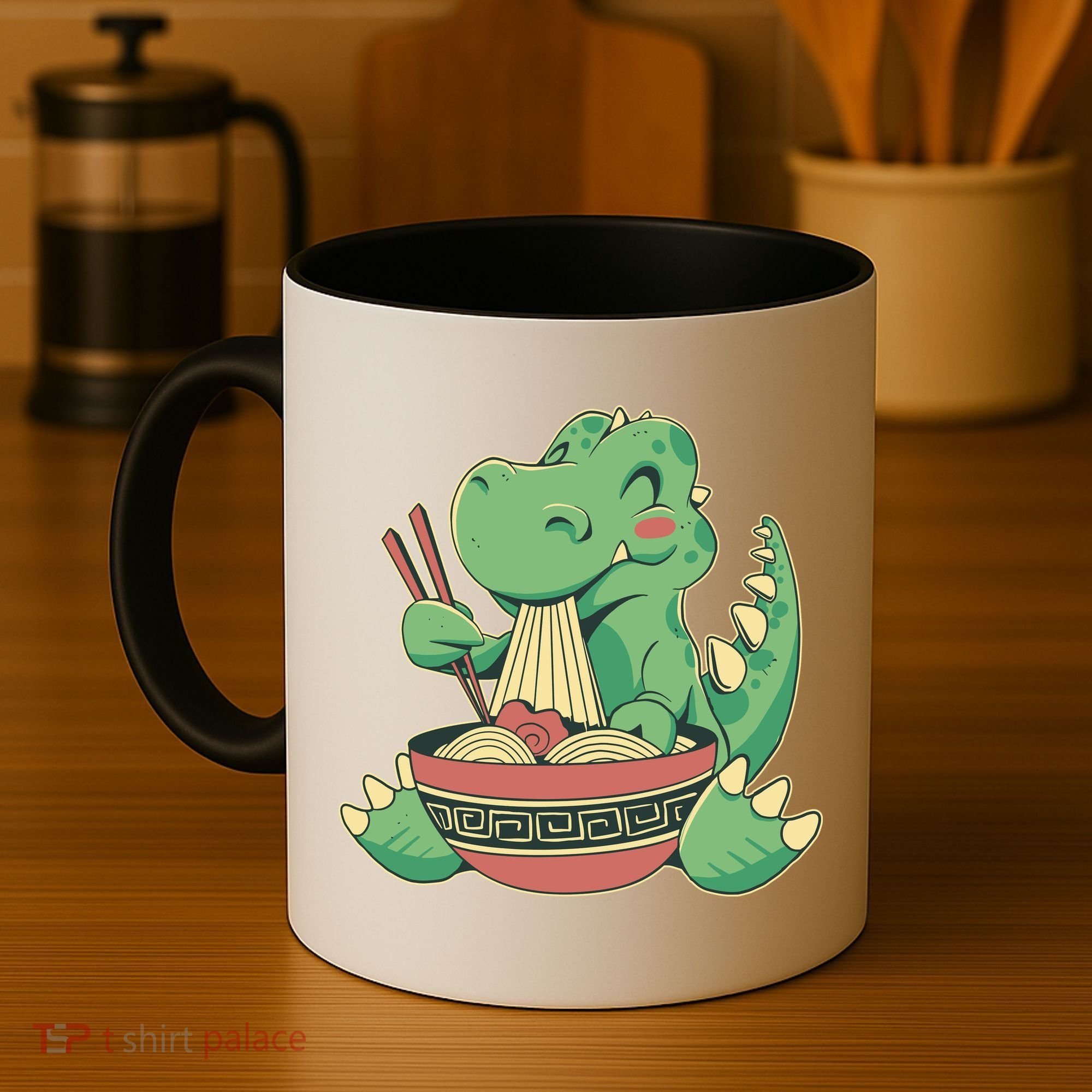 Baby Trex Eating Ramen Noodles Coffee Mug