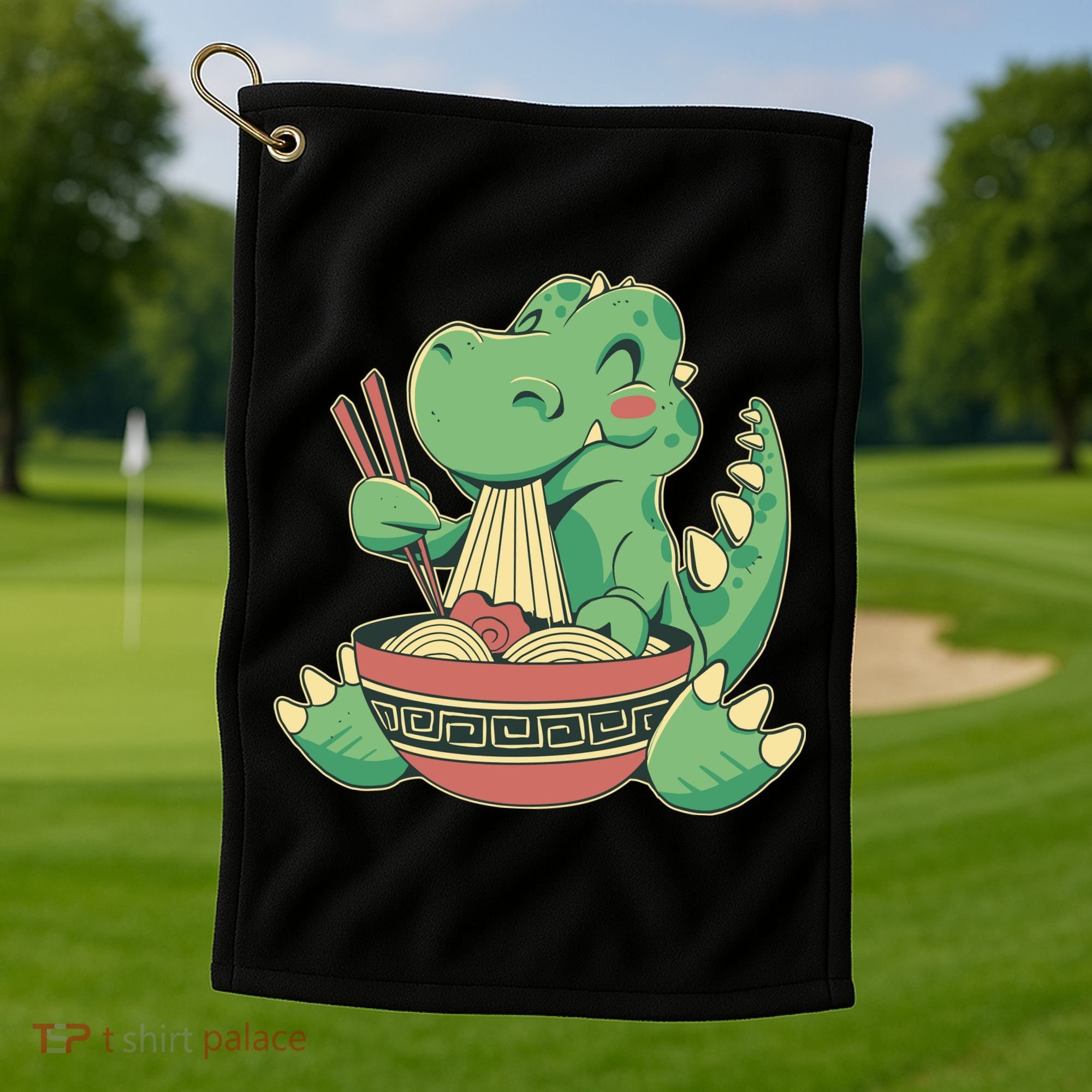 Baby Trex Eating Ramen Noodles Golf Towel