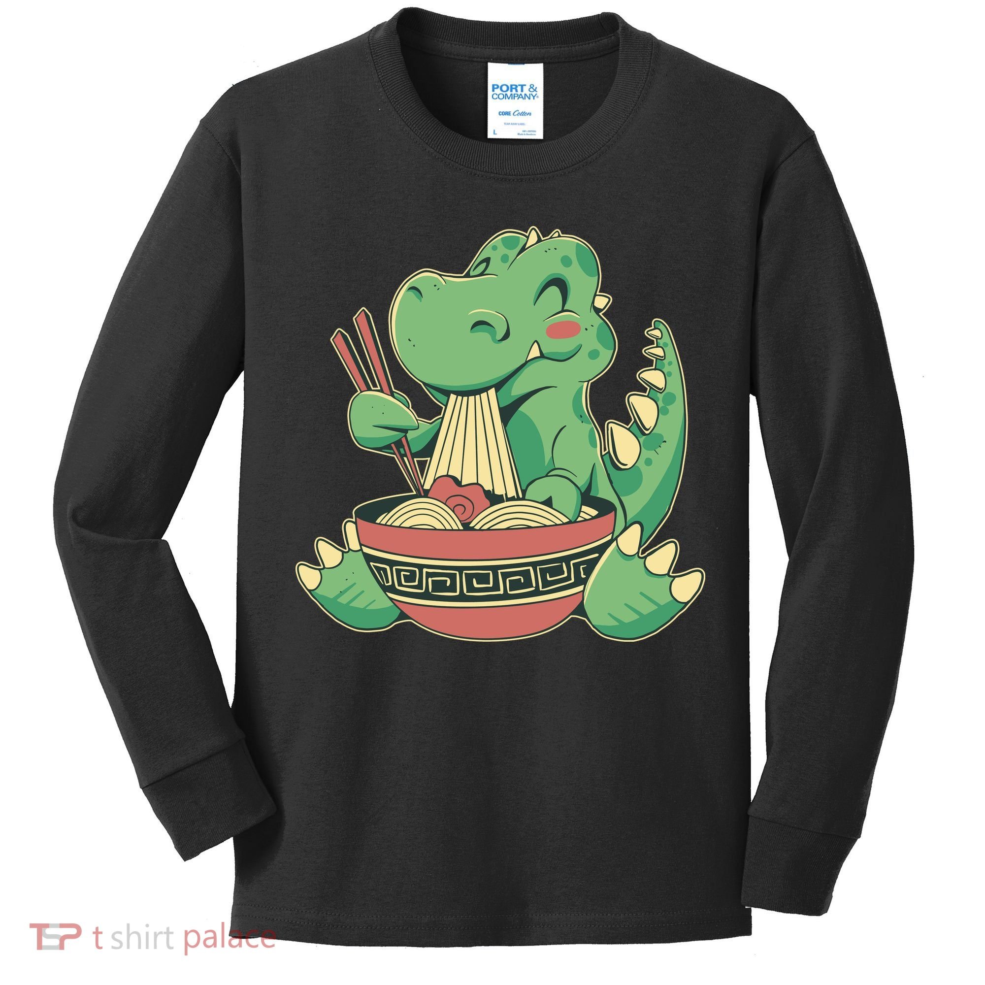 Baby Trex Eating Ramen Noodles Kids Long Sleeve Shirt