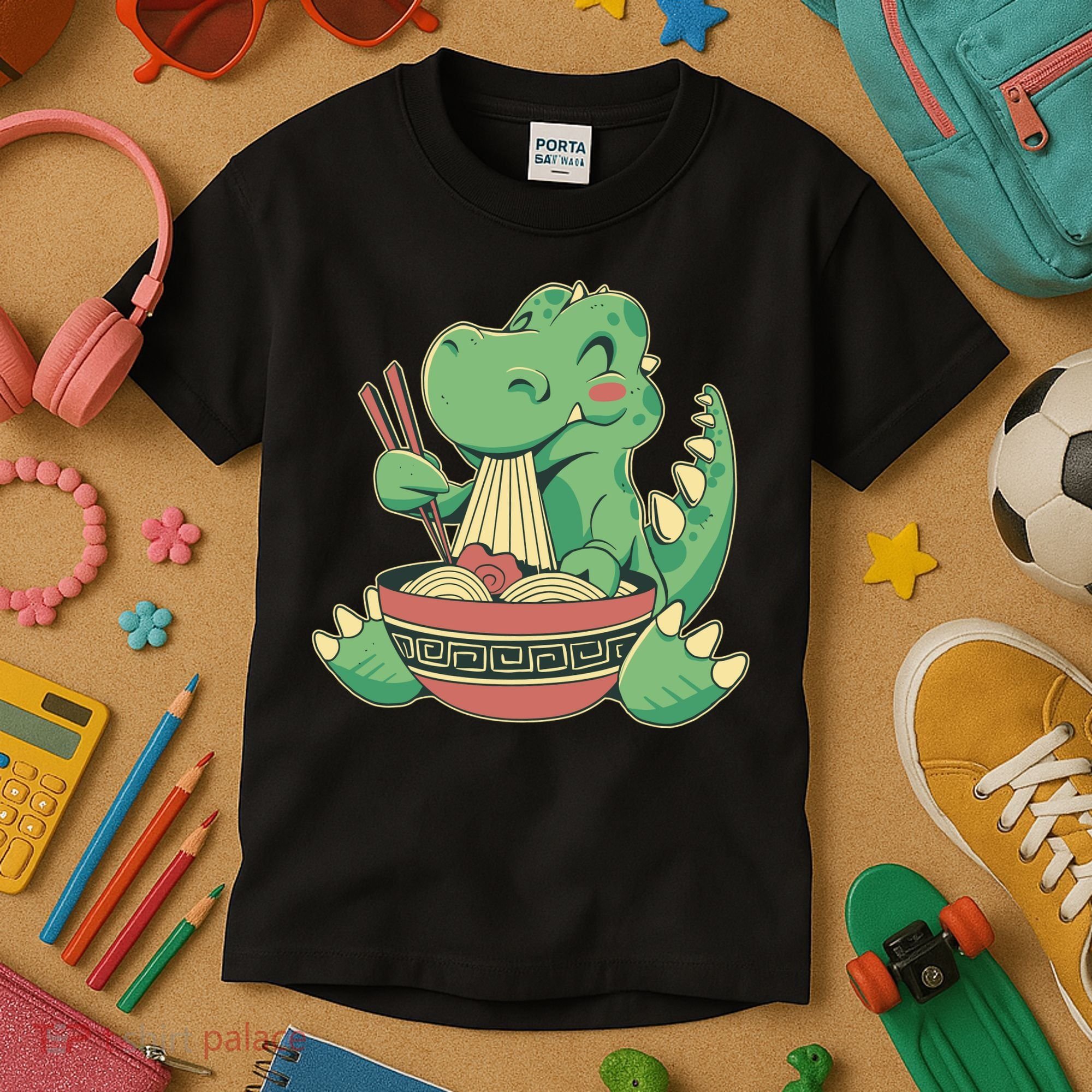 Baby Trex Eating Ramen Noodles Kids T-Shirt